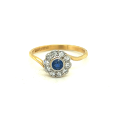 Pre-Loved Sapphire and Diamond Crossover Cluster Ring 