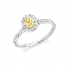 Oval Cut Yellow Diamond Platinum Halo Engagement Ring 