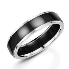 Black Zirconium with 9ct White Gold 6mm Mens Wedding Ring