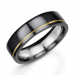 Black Zirconium and 9ct Yellow Gold 6mm Mens Wedding Ring