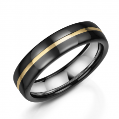 Black Zirconium with 9ct Yellow Gold 6mm Mens Wedding Ring