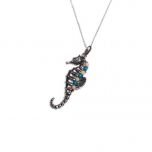 Seahorse Necklace in Silver, Turquoise & Amber