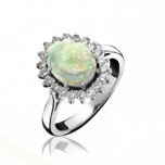 Opal and Diamond Cluster Ring 