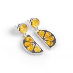 Henryka Lemon Slice Drop Earrings in Silver and Yellow Amber