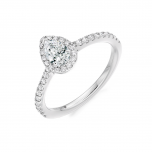 Pear Shaped Diamond Halo Claw Set Platinum Engagement Ring with Diamond Set Shoulders 