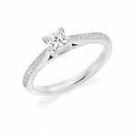 Princess Cut Diamond Solitaire Platinum Engagement Ring with Diamond set shoulders 