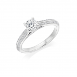 Claw Set Round Brilliant Diamond Solitaire Platinum Engagement Ring with Diamond Set Shoulders