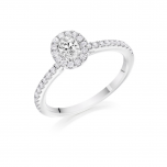 Oval Claw Set Diamond Halo Platinum Engagement Ring with Diamond Set Shoulders