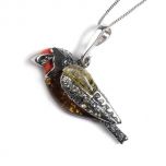 Henryka Amber, Silver and Coral Goldfinch Bird Necklace