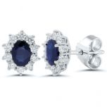9ct White Gold Sapphire and Diamond Cluster Earrings 