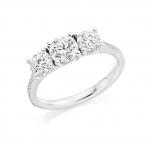 3 Stone Brilliant Cut Diamond Platinum Engagement Ring with Diamond Set Shoulders