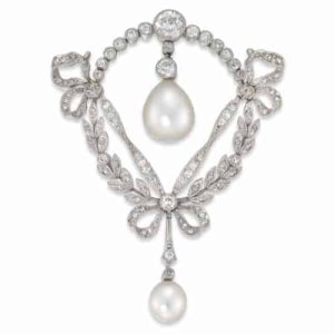Natural Pearl And Diamond Necklace/ Brooch